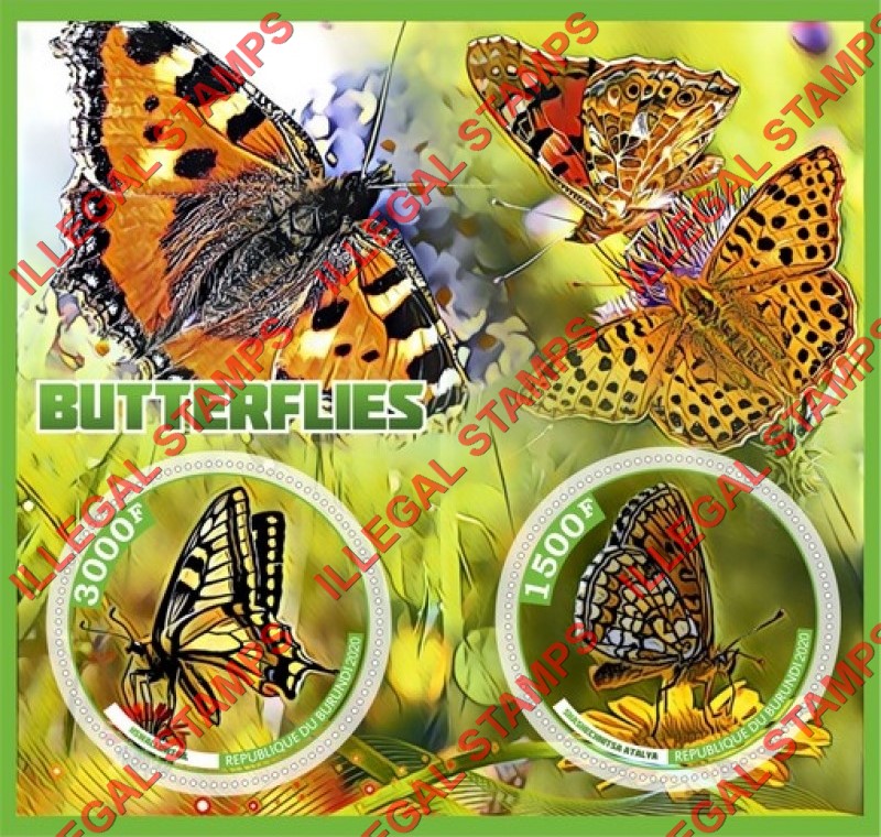 Burundi 2020 Butterflies Counterfeit Illegal Stamp Souvenir Sheet of 2 Burundi 2020 Butterflies Counterfeit Illegal Stamp Souvenir Sheet of 2