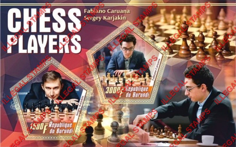 Burundi 2020 Chess Players Counterfeit Illegal Stamp Souvenir Sheet of 2 Burundi 2020 Chess Players Counterfeit Illegal Stamp Souvenir Sheet of 2