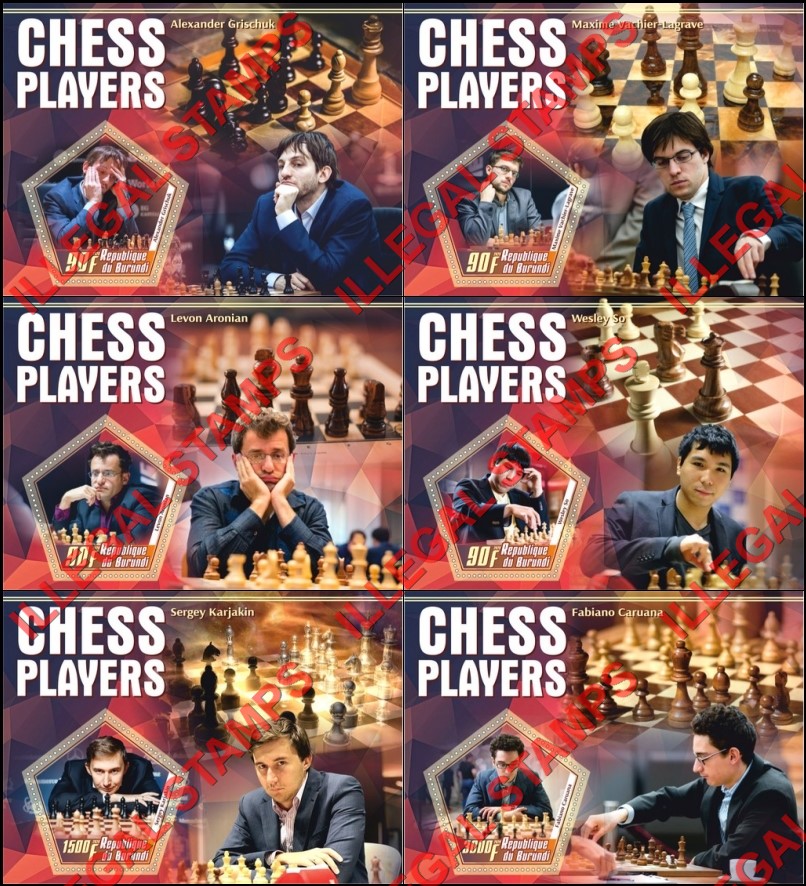 Burundi 2020 Chess Players Counterfeit Illegal Stamp Souvenir Sheets of 1 Burundi 2020 Chess Players Counterfeit Illegal Stamp Souvenir Sheets of 1