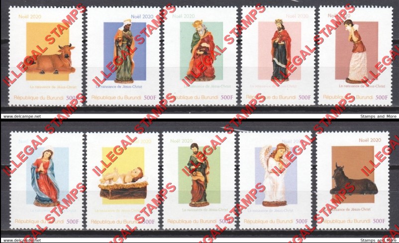 Burundi 2020 Christmas Noel Counterfeit Illegal Stamp Set of 10 Burundi 2020 Christmas Noel Counterfeit Illegal Stamp Set of 10