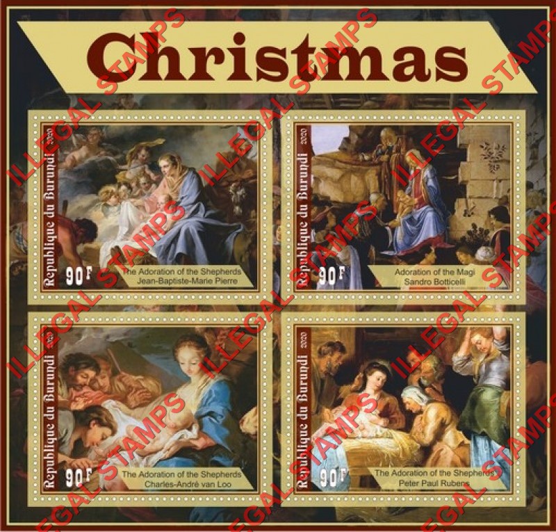 Burundi 2020 Christmas Paintings Counterfeit Illegal Stamp Souvenir Sheet of 4 Burundi 2020 Christmas Paintings Counterfeit Illegal Stamp Souvenir Sheet of 4