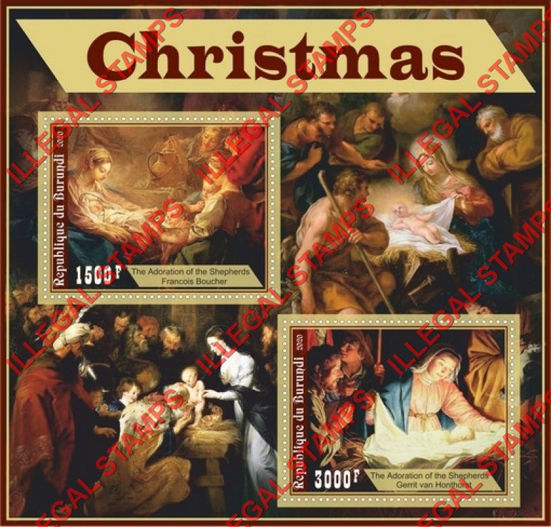 Burundi 2020 Christmas Paintings Counterfeit Illegal Stamp Souvenir Sheet of 2 Burundi 2020 Christmas Paintings Counterfeit Illegal Stamp Souvenir Sheet of 2