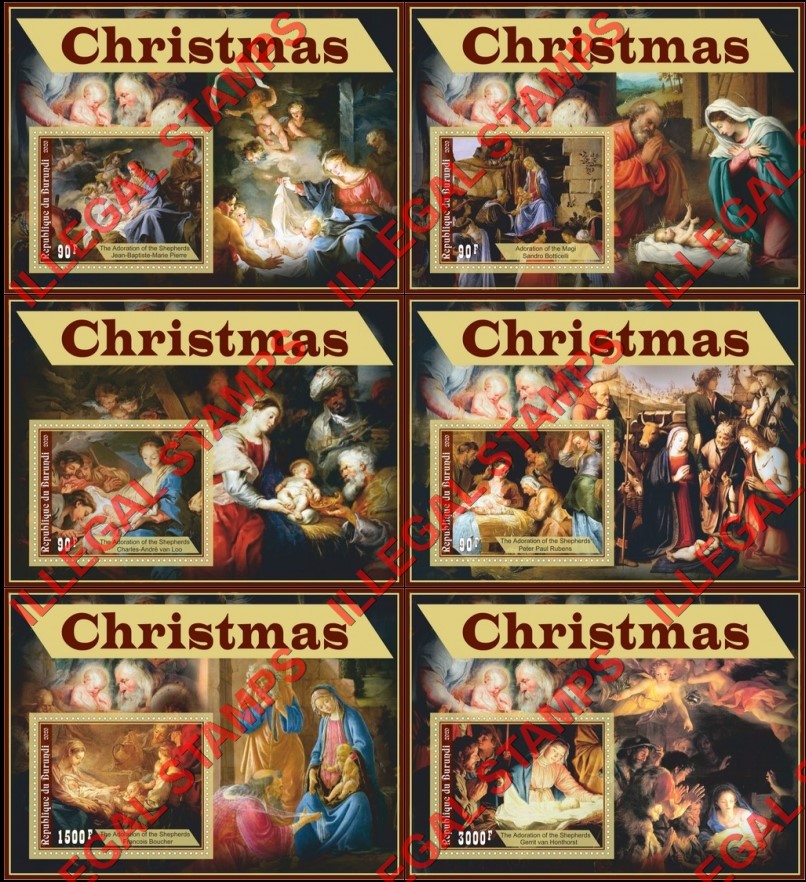 Burundi 2020 Christmas Paintings Counterfeit Illegal Stamp Souvenir Sheets of 1 Burundi 2020 Christmas Paintings Counterfeit Illegal Stamp Souvenir Sheets of 1