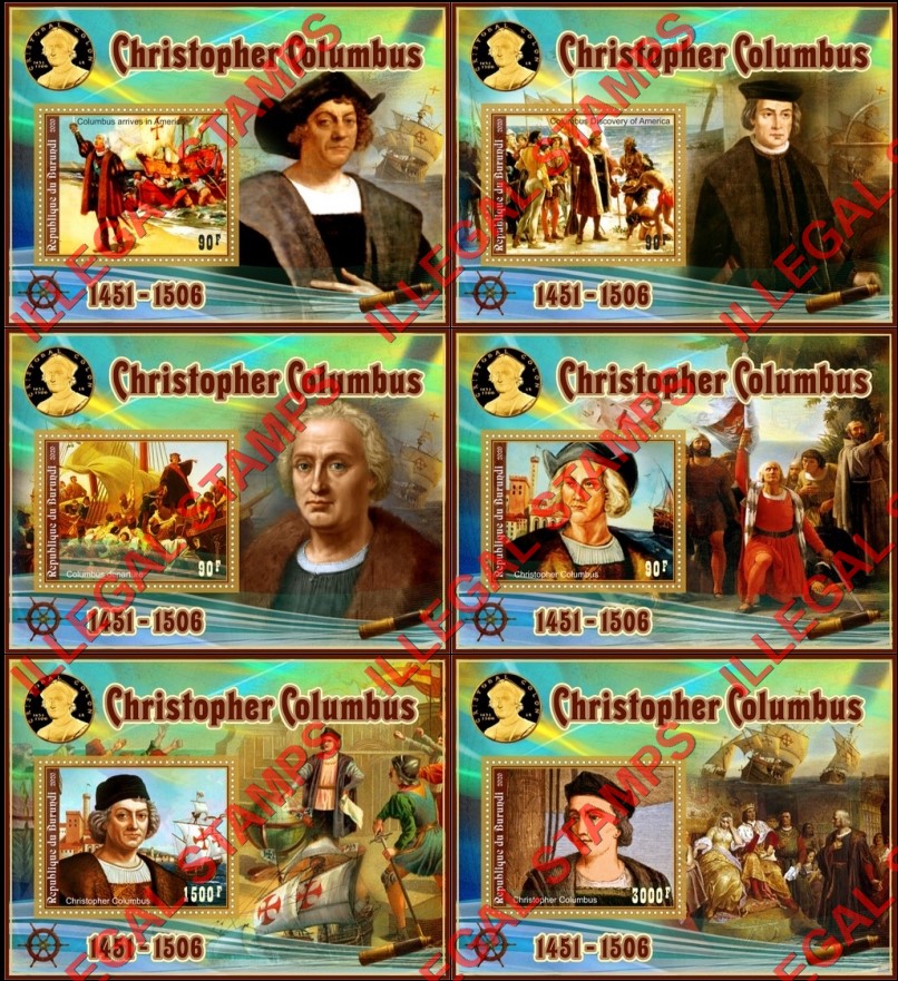 Burundi 2020 Christopher Columbus Counterfeit Illegal Stamp Souvenir Sheets of 1 Burundi 2020 Christopher Columbus Counterfeit Illegal Stamp Souvenir Sheets of 1