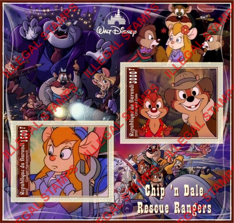 Burundi 2020 Disney Chip 'n Dale Rescue Rangers Counterfeit Illegal Stamp Souvenir Sheet of 2 Burundi 2020 Disney Chip 'n Dale Rescue Rangers Counterfeit Illegal Stamp Souvenir Sheet of 2