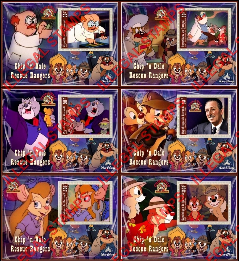 Burundi 2020 Disney Chip 'n Dale Rescue Rangers Counterfeit Illegal Stamp Souvenir Sheets of 1 Burundi 2020 Disney Chip 'n Dale Rescue Rangers Counterfeit Illegal Stamp Souvenir Sheets of 1