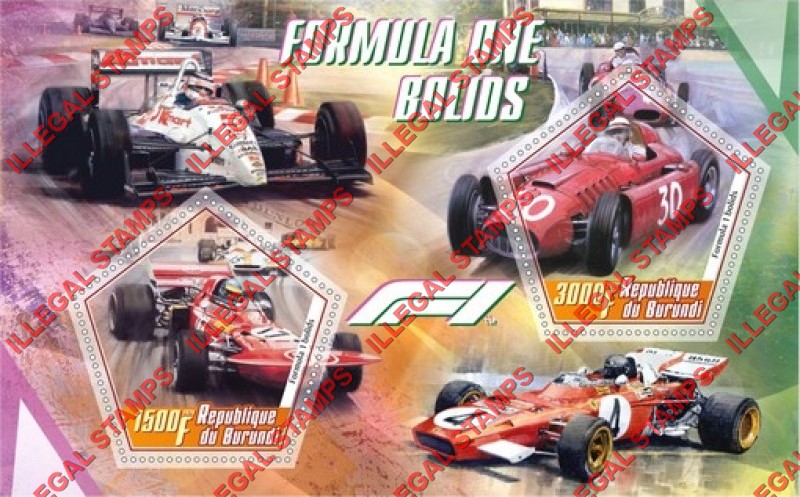 Burundi 2020 Formula I Bolids Counterfeit Illegal Stamp Souvenir Sheet of 2 Burundi 2020 Formula I Bolids Counterfeit Illegal Stamp Souvenir Sheet of 2