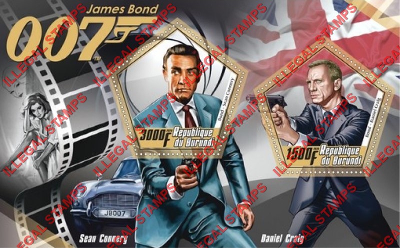 Burundi 2020 James Bond 007 Counterfeit Illegal Stamp Souvenir Sheet of 2 Burundi 2020 James Bond 007 Counterfeit Illegal Stamp Souvenir Sheet of 2