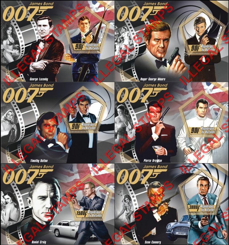 Burundi 2020 James Bond 007 Counterfeit Illegal Stamp Souvenir Sheets of 1 Burundi 2020 James Bond 007 Counterfeit Illegal Stamp Souvenir Sheets of 1