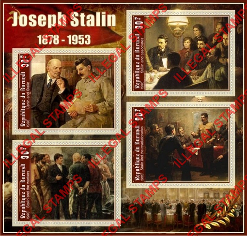 Burundi 2020 Joseph Stalin (different) Counterfeit Illegal Stamp Souvenir Sheet of 4 Burundi 2020 Joseph Stalin (different) Counterfeit Illegal Stamp Souvenir Sheet of 4