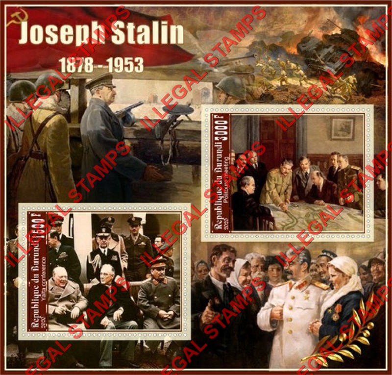 Burundi 2020 Joseph Stalin (different) Counterfeit Illegal Stamp Souvenir Sheet of 2 Burundi 2020 Joseph Stalin (different) Counterfeit Illegal Stamp Souvenir Sheet of 2