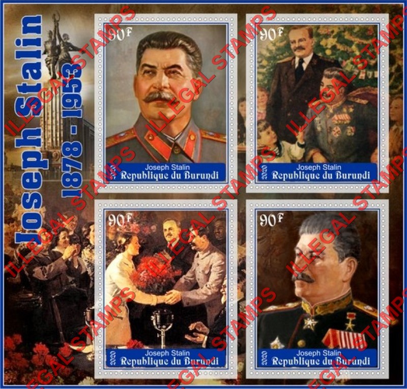 Burundi 2020 Joseph Stalin Counterfeit Illegal Stamp Souvenir Sheet of 4 Burundi 2020 Joseph Stalin Counterfeit Illegal Stamp Souvenir Sheet of 4