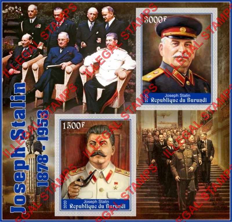 Burundi 2020 Joseph Stalin Counterfeit Illegal Stamp Souvenir Sheet of 2 Burundi 2020 Joseph Stalin Counterfeit Illegal Stamp Souvenir Sheet of 2