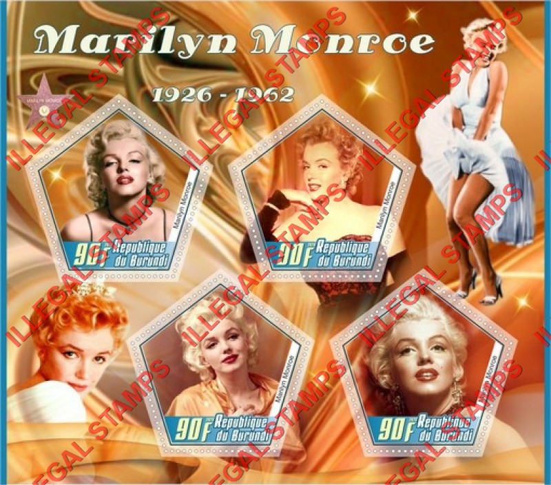 Burundi 2020 Marilyn Monroe Counterfeit Illegal Stamp Souvenir Sheet of 4 Burundi 2020 Marilyn Monroe Counterfeit Illegal Stamp Souvenir Sheet of 4