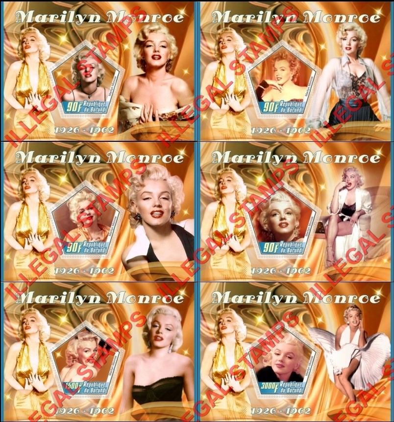 Burundi 2020 Marilyn Monroe Counterfeit Illegal Stamp Souvenir Sheets of 1 Burundi 2020 Marilyn Monroe Counterfeit Illegal Stamp Souvenir Sheets of 1