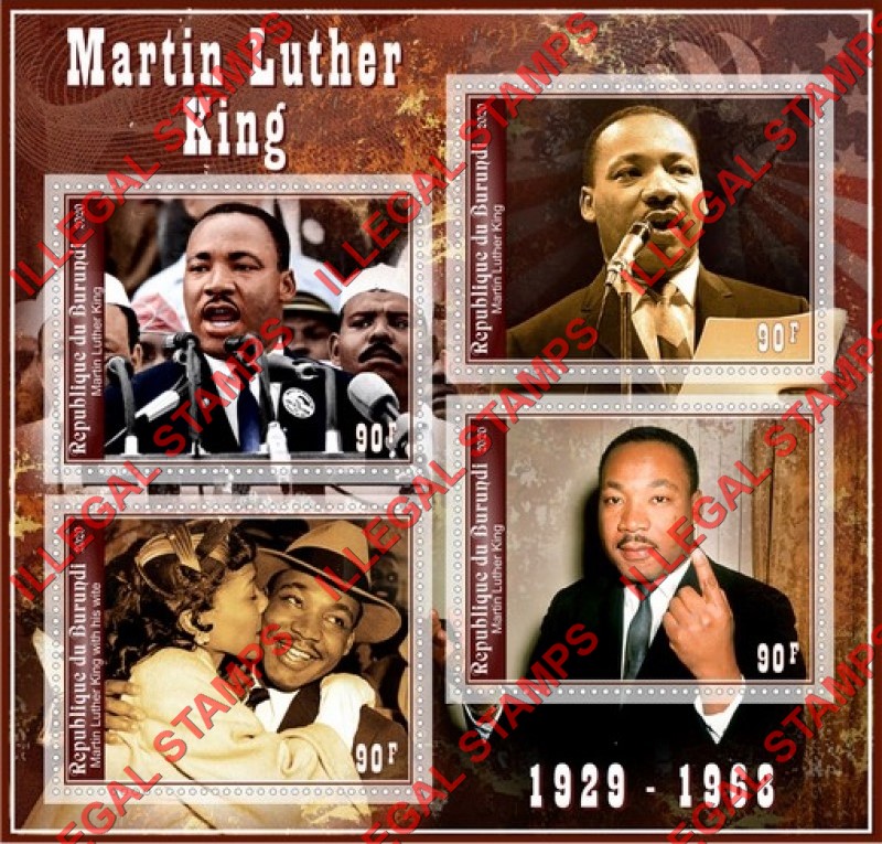 Burundi 2020 Martin Luther King Jr (different) Counterfeit Illegal Stamp Souvenir Sheet of 4 Burundi 2020 Martin Luther King Jr (different) Counterfeit Illegal Stamp Souvenir Sheet of 4