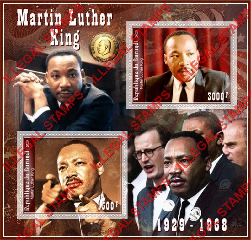Burundi 2020 Martin Luther King Jr (different) Counterfeit Illegal Stamp Souvenir Sheet of 2 Burundi 2020 Martin Luther King Jr (different) Counterfeit Illegal Stamp Souvenir Sheet of 2