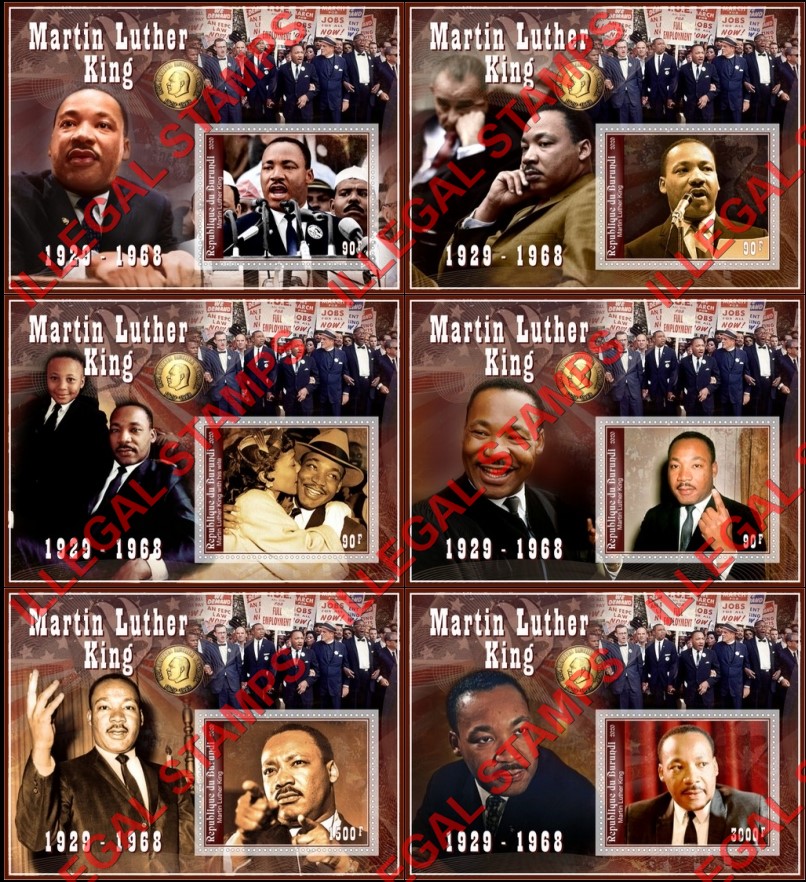 Burundi 2020 Martin Luther King Jr (different) Counterfeit Illegal Stamp Souvenir Sheets of 1 Burundi 2020 Martin Luther King Jr (different) Counterfeit Illegal Stamp Souvenir Sheets of 1