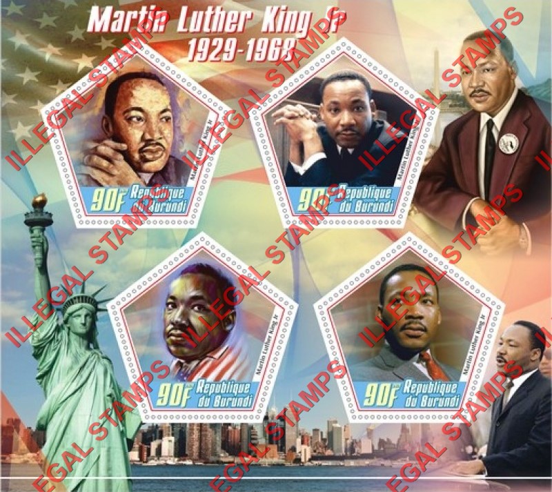 Burundi 2020 Martin Luther King Jr Counterfeit Illegal Stamp Souvenir Sheet of 4 Burundi 2020 Martin Luther King Jr Counterfeit Illegal Stamp Souvenir Sheet of 4