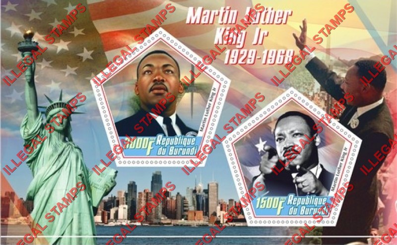 Burundi 2020 Martin Luther King Jr Counterfeit Illegal Stamp Souvenir Sheet of 2 Burundi 2020 Martin Luther King Jr Counterfeit Illegal Stamp Souvenir Sheet of 2