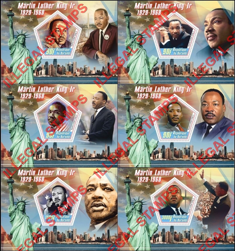 Burundi 2020 Martin Luther King Jr Counterfeit Illegal Stamp Souvenir Sheets of 1 Burundi 2020 Martin Luther King Jr Counterfeit Illegal Stamp Souvenir Sheets of 1