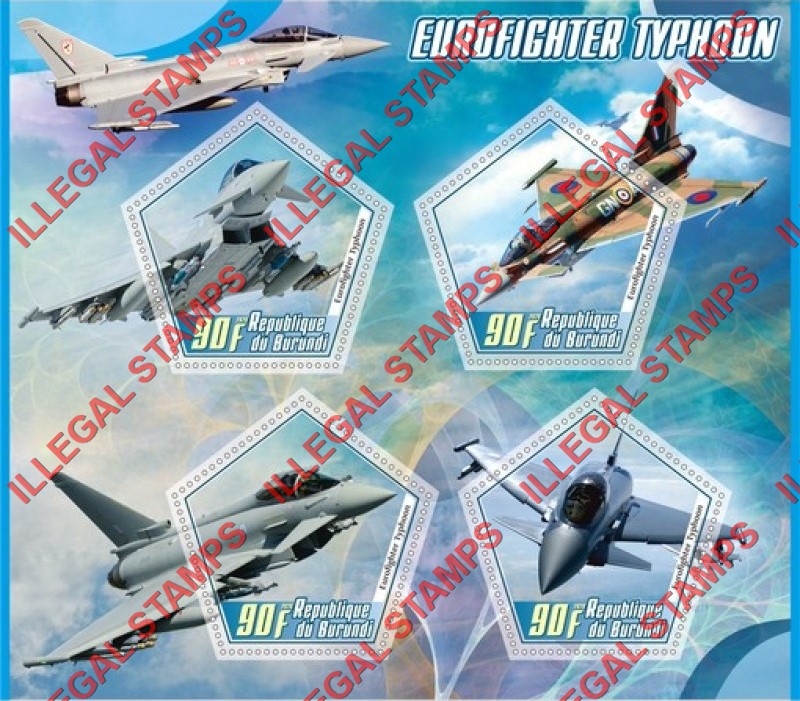 Burundi 2020 Military Aircraft Eurofighter Typhoon Counterfeit Illegal Stamp Souvenir Sheet of 4 Burundi 2020 Military Aircraft Eurofighter Typhoon Counterfeit Illegal Stamp Souvenir Sheet of 4