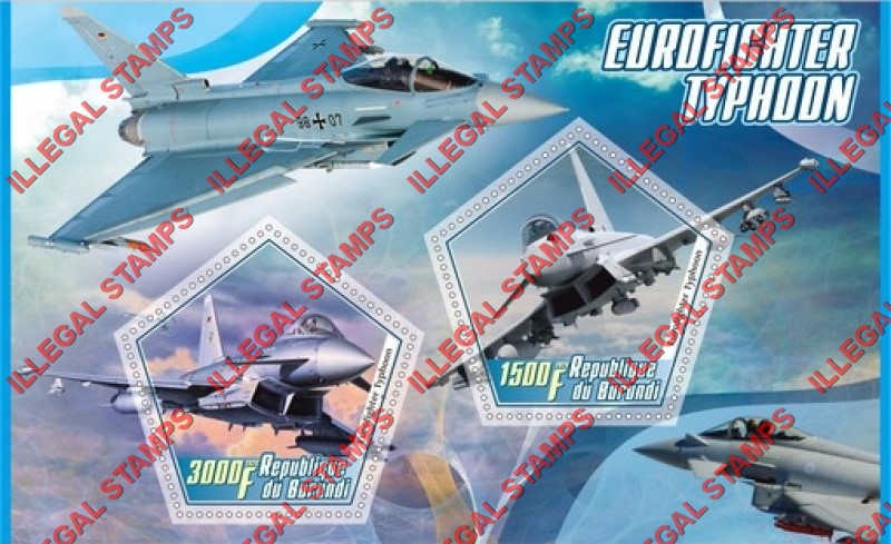 Burundi 2020 Military Aircraft Eurofighter Typhoon Counterfeit Illegal Stamp Souvenir Sheet of 2 Burundi 2020 Military Aircraft Eurofighter Typhoon Counterfeit Illegal Stamp Souvenir Sheet of 2