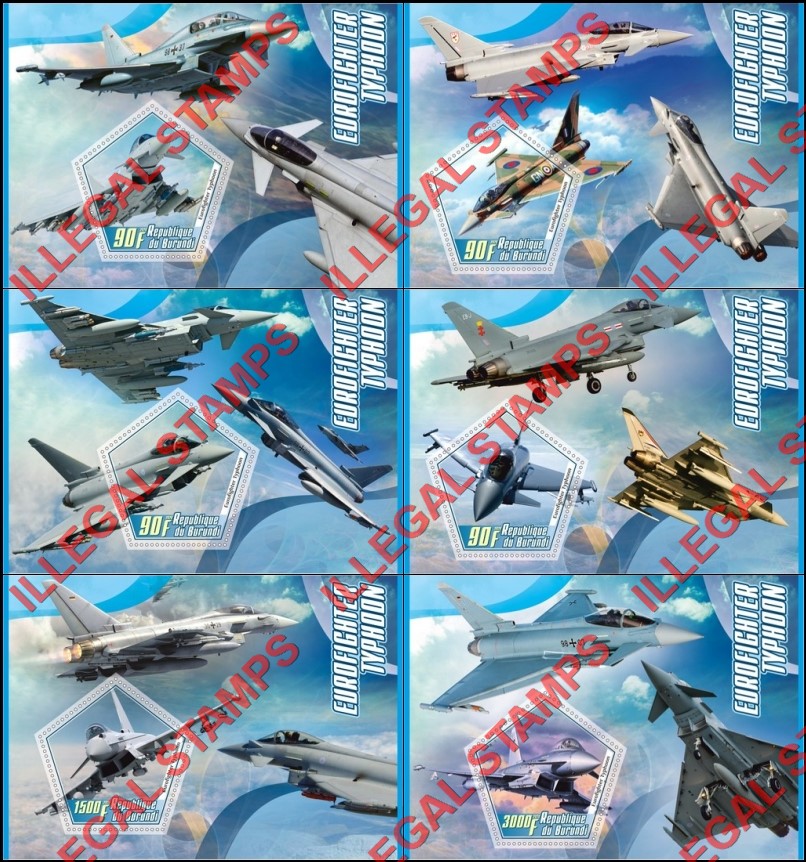 Burundi 2020 Military Aircraft Eurofighter Typhoon Counterfeit Illegal Stamp Souvenir Sheets of 1 Burundi 2020 Military Aircraft Eurofighter Typhoon Counterfeit Illegal Stamp Souvenir Sheets of 1