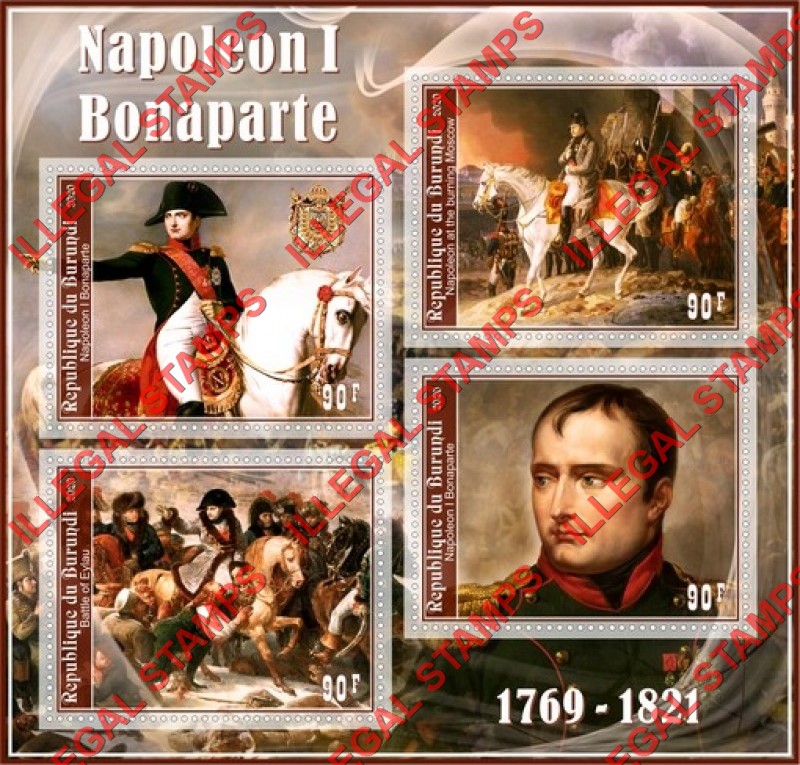 Burundi 2020 Napoleon Bonaparte (different) Counterfeit Illegal Stamp Souvenir Sheet of 4 Burundi 2020 Napoleon Bonaparte (different) Counterfeit Illegal Stamp Souvenir Sheet of 4