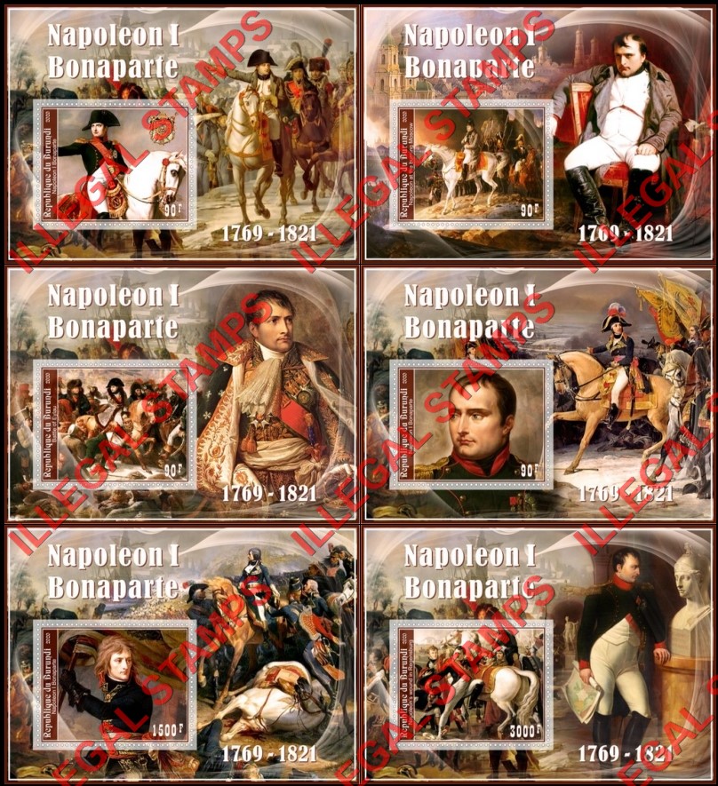 Burundi 2020 Napoleon Bonaparte (different) Counterfeit Illegal Stamp Souvenir Sheets of 1 Burundi 2020 Napoleon Bonaparte (different) Counterfeit Illegal Stamp Souvenir Sheets of 1