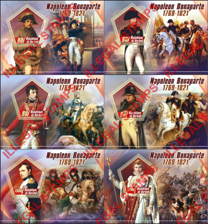 Burundi 2020 Napoleon Bonaparte Counterfeit Illegal Stamp Souvenir Sheets of 1 Burundi 2020 Napoleon Bonaparte Counterfeit Illegal Stamp Souvenir Sheets of 1