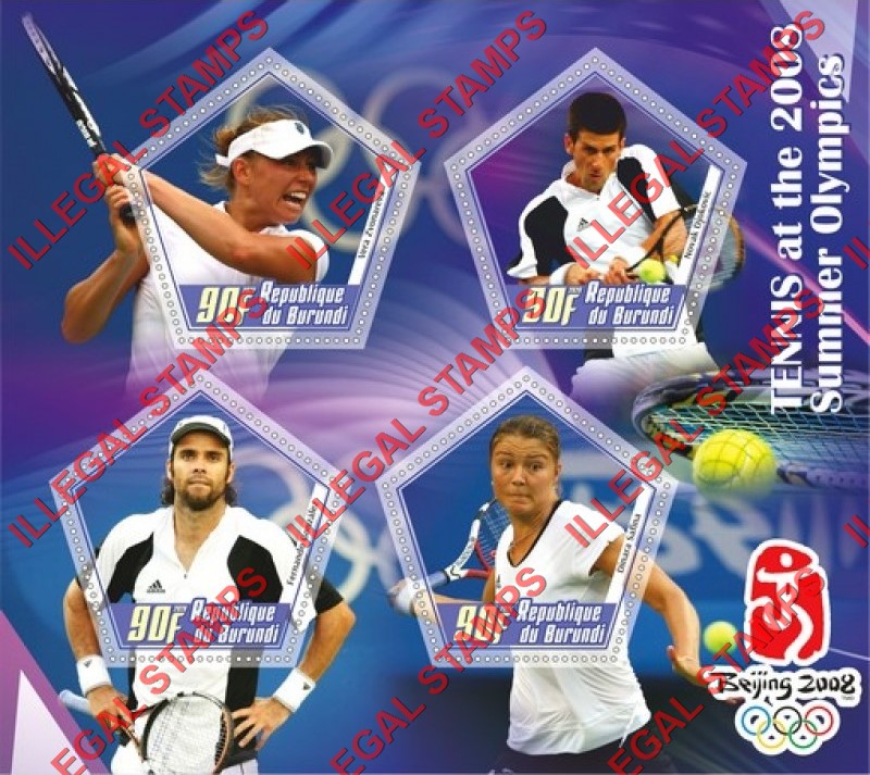 Burundi 2020 Olympic Games in Beijing in 2008 Tennis Players Counterfeit Illegal Stamp Souvenir Sheet of 4 Burundi 2020 Olympic Games in Beijing in 2008 Tennis Players Counterfeit Illegal Stamp Souvenir Sheet of 4