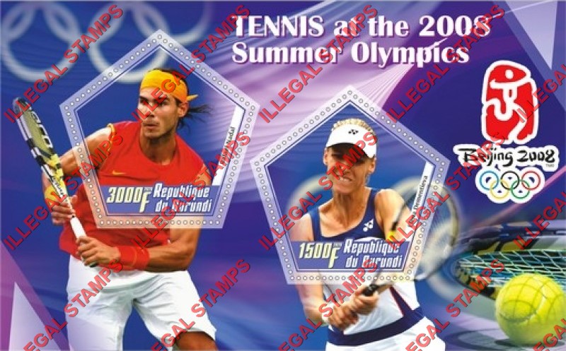 Burundi 2020 Olympic Games in Beijing in 2008 Tennis Players Counterfeit Illegal Stamp Souvenir Sheet of 2 Burundi 2020 Olympic Games in Beijing in 2008 Tennis Players Counterfeit Illegal Stamp Souvenir Sheet of 2