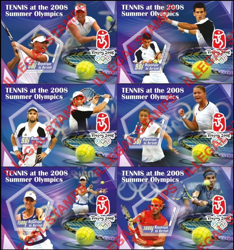 Burundi 2020 Olympic Games in Beijing in 2008 Tennis Players Counterfeit Illegal Stamp Souvenir Sheets of 1 Burundi 2020 Olympic Games in Beijing in 2008 Tennis Players Counterfeit Illegal Stamp Souvenir Sheets of 1
