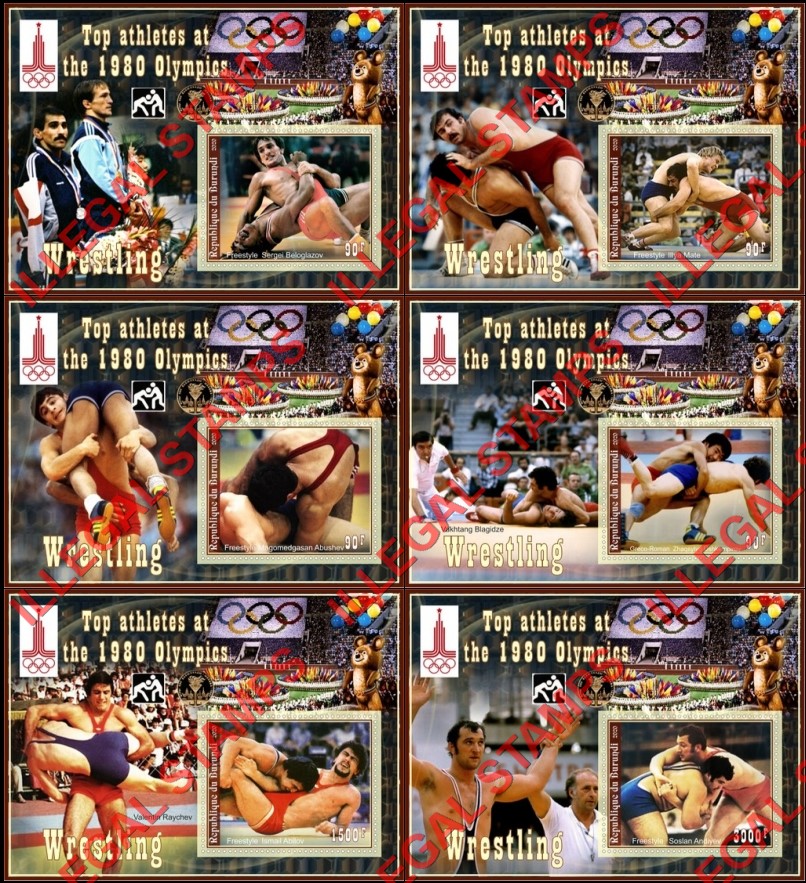 Burundi 2020 Olympic Games in Moscow in 1980 Wrestling Counterfeit Illegal Stamp Souvenir Sheets of 1 Burundi 2020 Olympic Games in Moscow in 1980 Wrestling Counterfeit Illegal Stamp Souvenir Sheets of 1