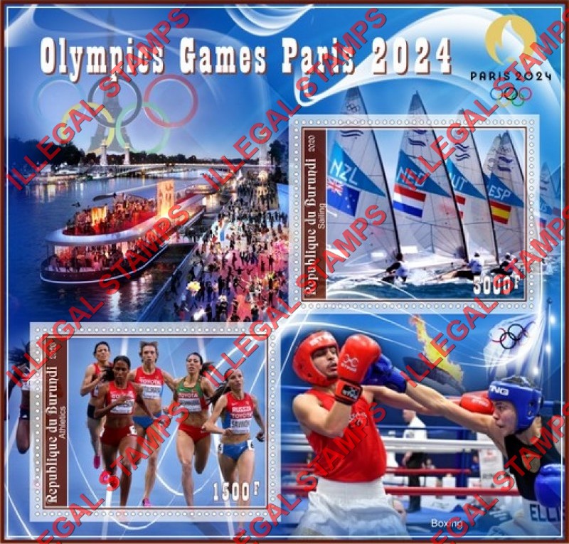 Burundi 2020 Olympic Games in Paris in 2024 Counterfeit Illegal Stamp Souvenir Sheet of 2 Burundi 2020 Olympic Games in Paris in 2024 Counterfeit Illegal Stamp Souvenir Sheet of 2