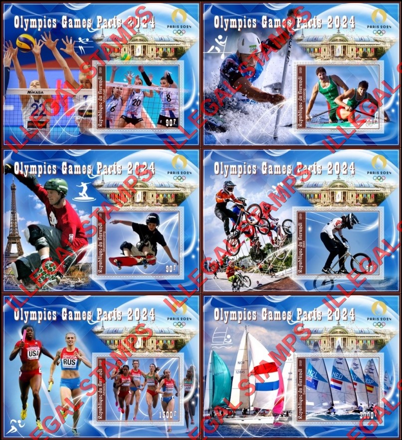 Burundi 2020 Olympic Games in Paris in 2024 Counterfeit Illegal Stamp Souvenir Sheets of 1 Burundi 2020 Olympic Games in Paris in 2024 Counterfeit Illegal Stamp Souvenir Sheets of 1