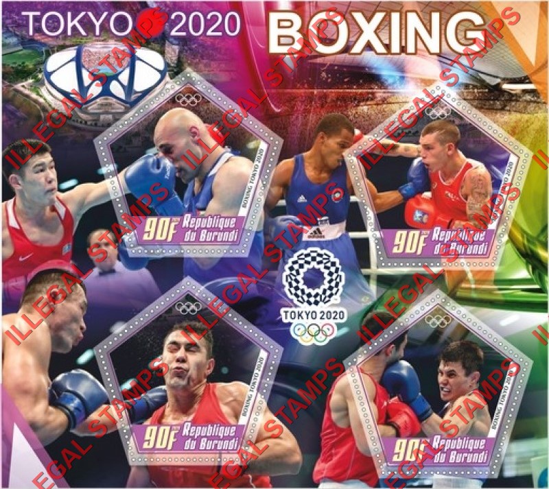 Burundi 2020 Olympic Games in Tokyo in 2020 Boxing Counterfeit Illegal Stamp Souvenir Sheet of 4 Burundi 2020 Olympic Games in Tokyo in 2020 Boxing Counterfeit Illegal Stamp Souvenir Sheet of 4
