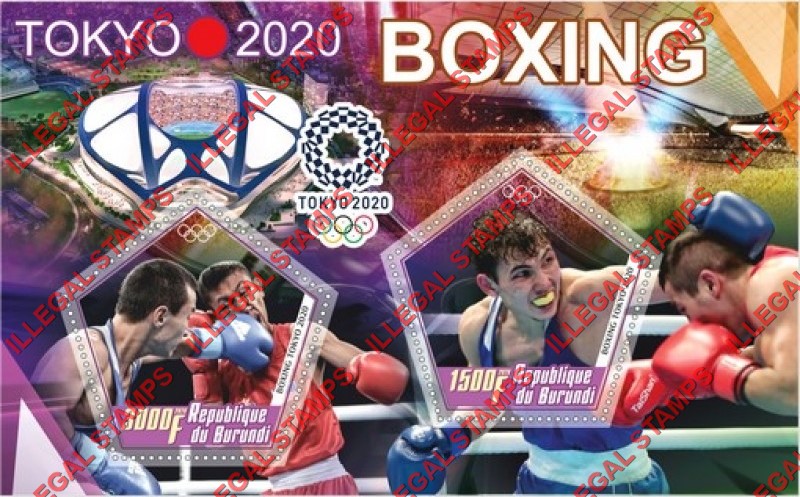 Burundi 2020 Olympic Games in Tokyo in 2020 Boxing Counterfeit Illegal Stamp Souvenir Sheet of 2 Burundi 2020 Olympic Games in Tokyo in 2020 Boxing Counterfeit Illegal Stamp Souvenir Sheet of 2