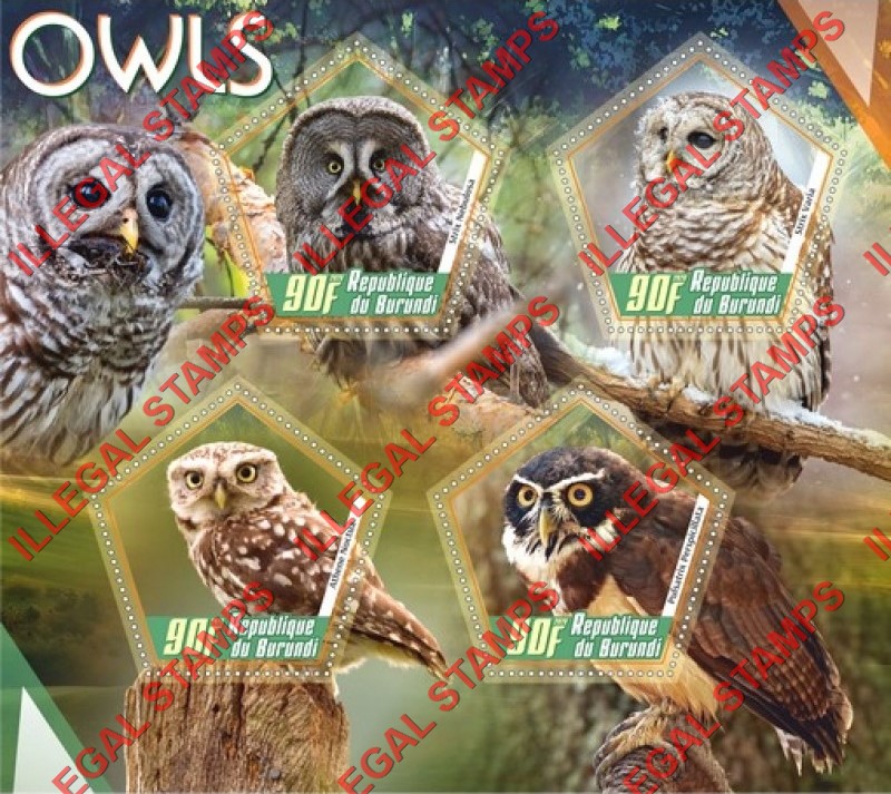 Burundi 2020 Owls Counterfeit Illegal Stamp Souvenir Sheet of 4 Burundi 2020 Owls Counterfeit Illegal Stamp Souvenir Sheet of 4