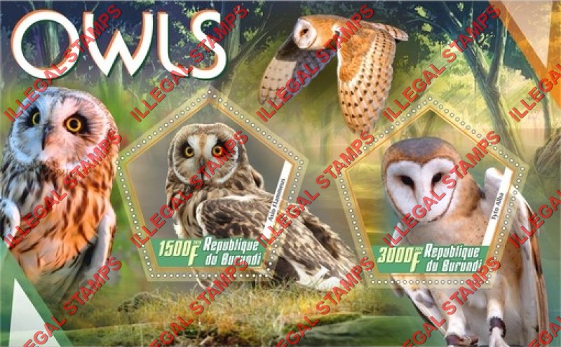 Burundi 2020 Owls Counterfeit Illegal Stamp Souvenir Sheet of 2 Burundi 2020 Owls Counterfeit Illegal Stamp Souvenir Sheet of 2
