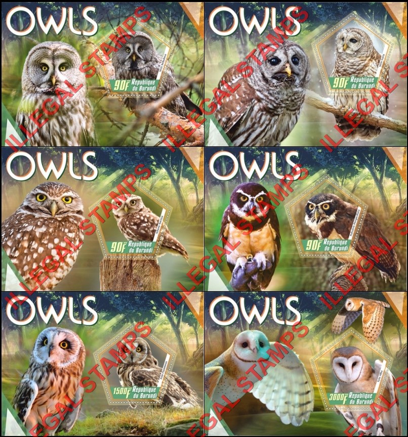 Burundi 2020 Owls Counterfeit Illegal Stamp Souvenir Sheets of 1 Burundi 2020 Owls Counterfeit Illegal Stamp Souvenir Sheets of 1