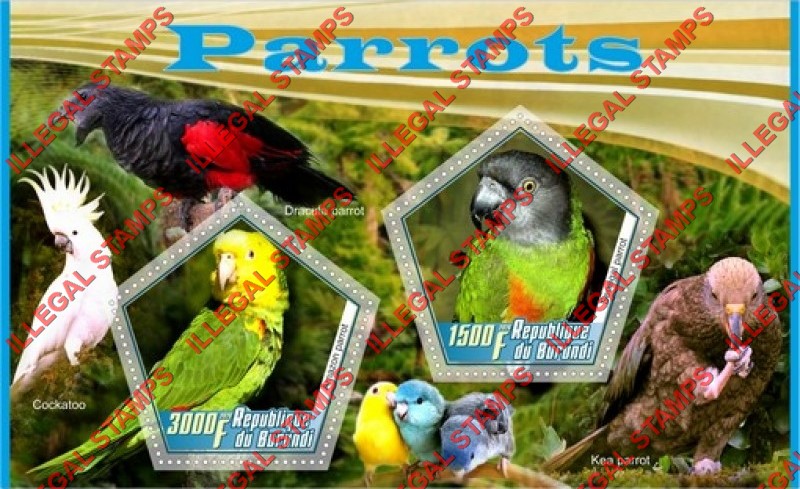 Burundi 2020 Parrots Counterfeit Illegal Stamp Souvenir Sheet of 2 Burundi 2020 Parrots Counterfeit Illegal Stamp Souvenir Sheet of 2