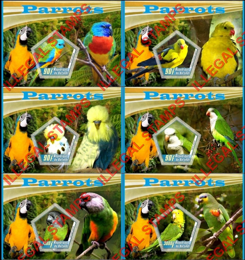 Burundi 2020 Parrots Counterfeit Illegal Stamp Souvenir Sheets of 1 Burundi 2020 Parrots Counterfeit Illegal Stamp Souvenir Sheets of 1