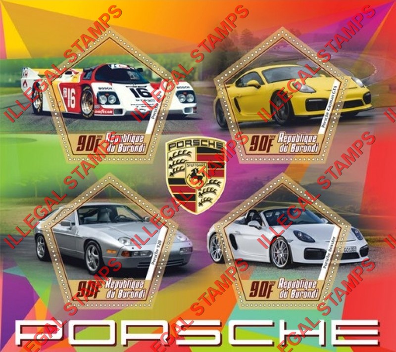 Burundi 2020 Porsche Cars Counterfeit Illegal Stamp Souvenir Sheet of 4 Burundi 2020 Porsche Cars Counterfeit Illegal Stamp Souvenir Sheet of 4