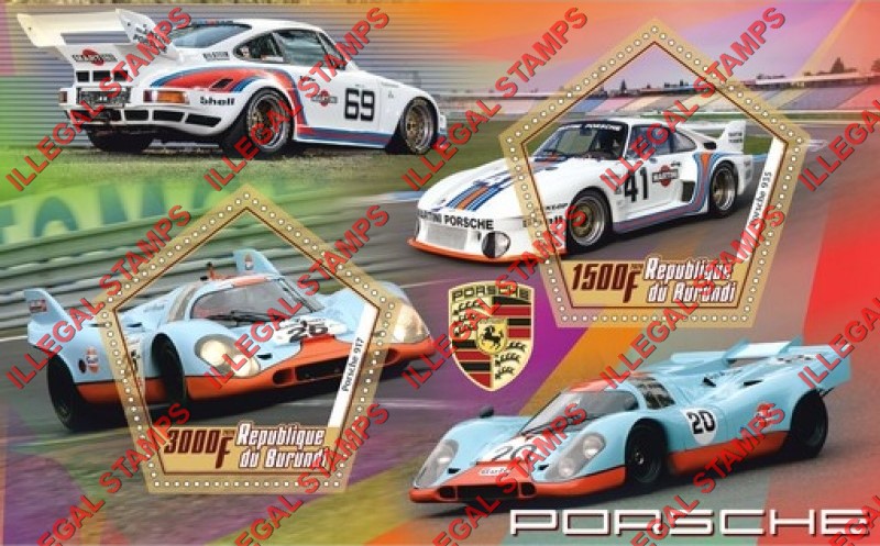 Burundi 2020 Porsche Cars Counterfeit Illegal Stamp Souvenir Sheet of 2 Burundi 2020 Porsche Cars Counterfeit Illegal Stamp Souvenir Sheet of 2