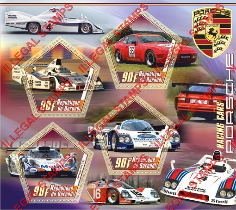 Burundi 2020 Porsche Racing Cars Counterfeit Illegal Stamp Souvenir Sheet of 4 Burundi 2020 Porsche Racing Cars Counterfeit Illegal Stamp Souvenir Sheet of 4