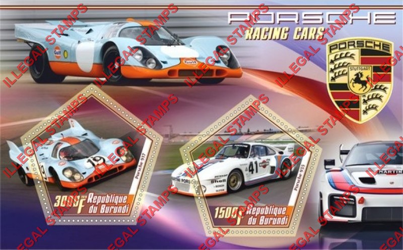 Burundi 2020 Porsche Racing Cars Counterfeit Illegal Stamp Souvenir Sheet of 2 Burundi 2020 Porsche Racing Cars Counterfeit Illegal Stamp Souvenir Sheet of 2
