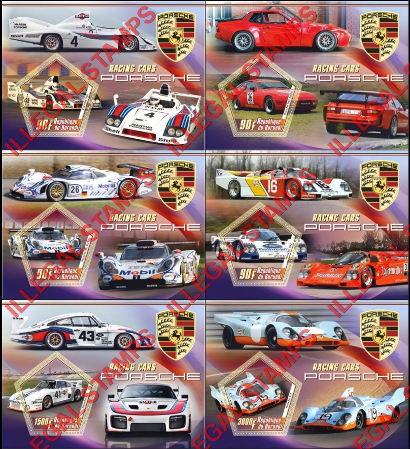 Burundi 2020 Porsche Racing Cars Counterfeit Illegal Stamp Souvenir Sheets of 1 Burundi 2020 Porsche Racing Cars Counterfeit Illegal Stamp Souvenir Sheets of 1