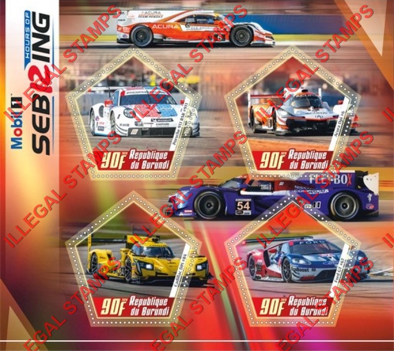 Burundi 2020 Racing Cars Hours of Sebring Counterfeit Illegal Stamp Souvenir Sheet of 4 Burundi 2020 Racing Cars Hours of Sebring Counterfeit Illegal Stamp Souvenir Sheet of 4